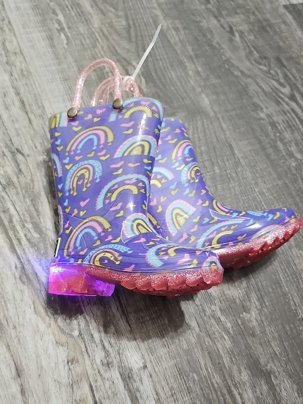Western Chief Purple Rainbow Heart Glitter Handle Toddler Rain Boots